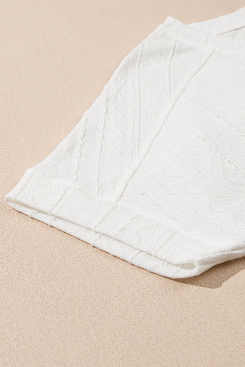 Textured Patched Pocket Short Sleeve Top Drawstring Shorts Set